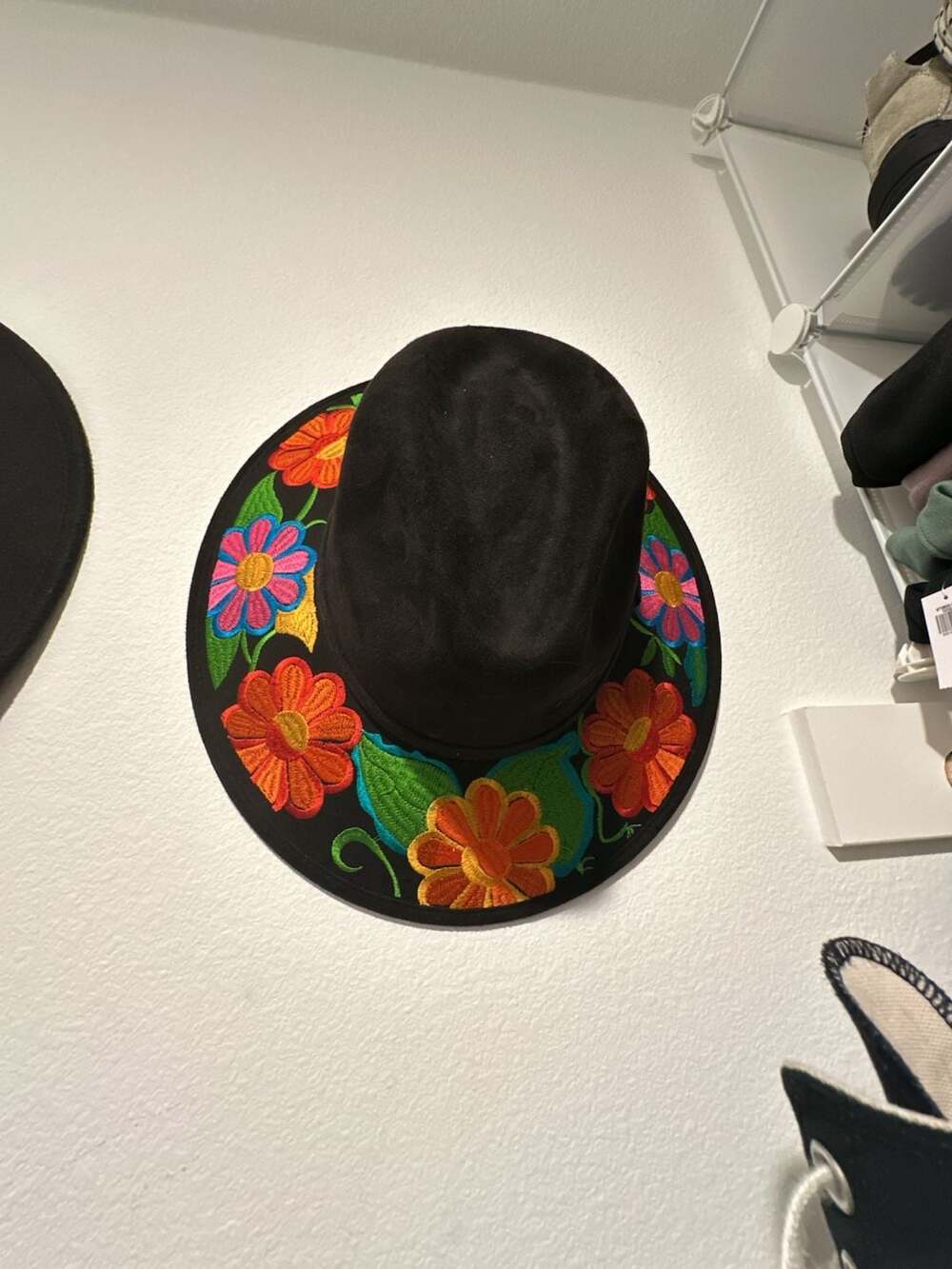Mexican Artisanal Embroidered Suede Floral Fedora Hat